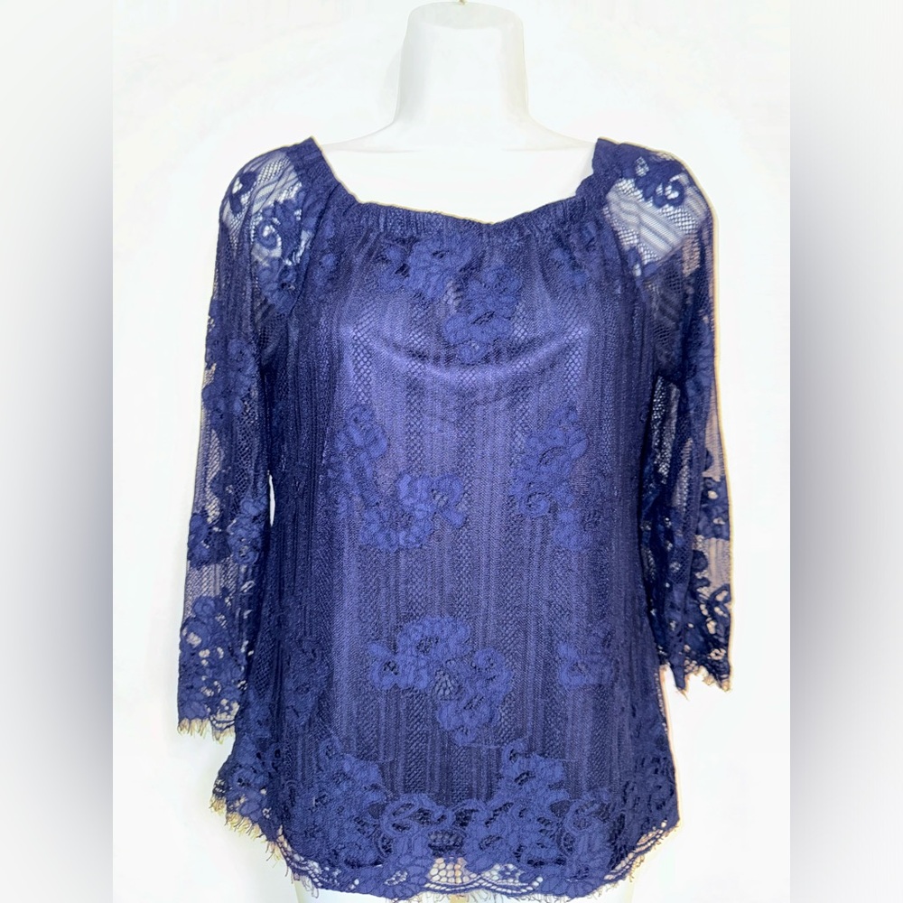 Lace navy blue blouse